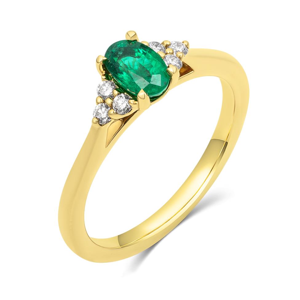 18ct Yellow Gold Oval Emerald and Diamond Ring Thumbnail Image 0