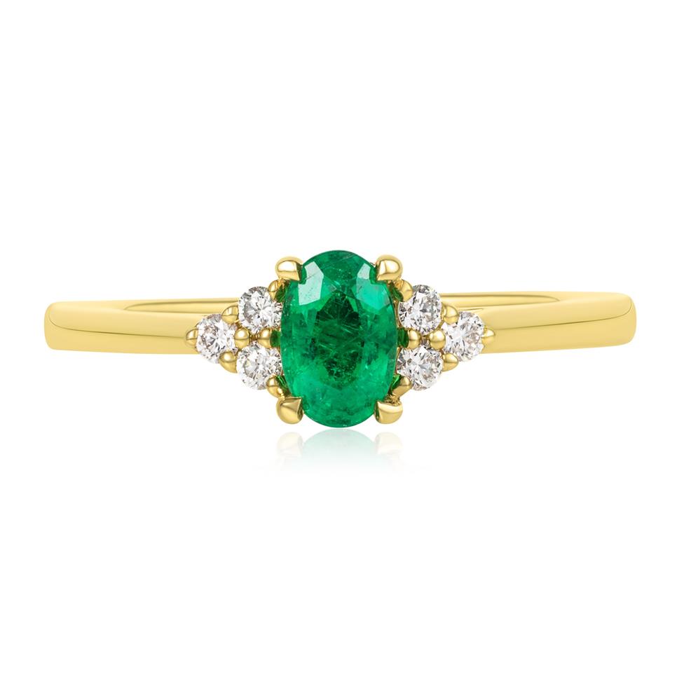 18ct Yellow Gold Oval Emerald and Diamond Ring Thumbnail Image 1