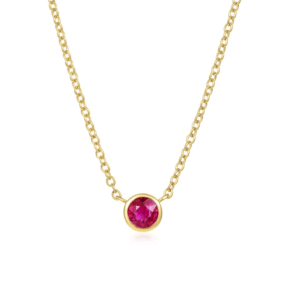 18ct Yellow Gold Ruby Solitaire Necklace Thumbnail Image 0