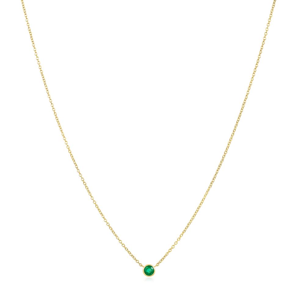 18ct Yellow Gold Emerald Solitaire Necklace Thumbnail Image 1