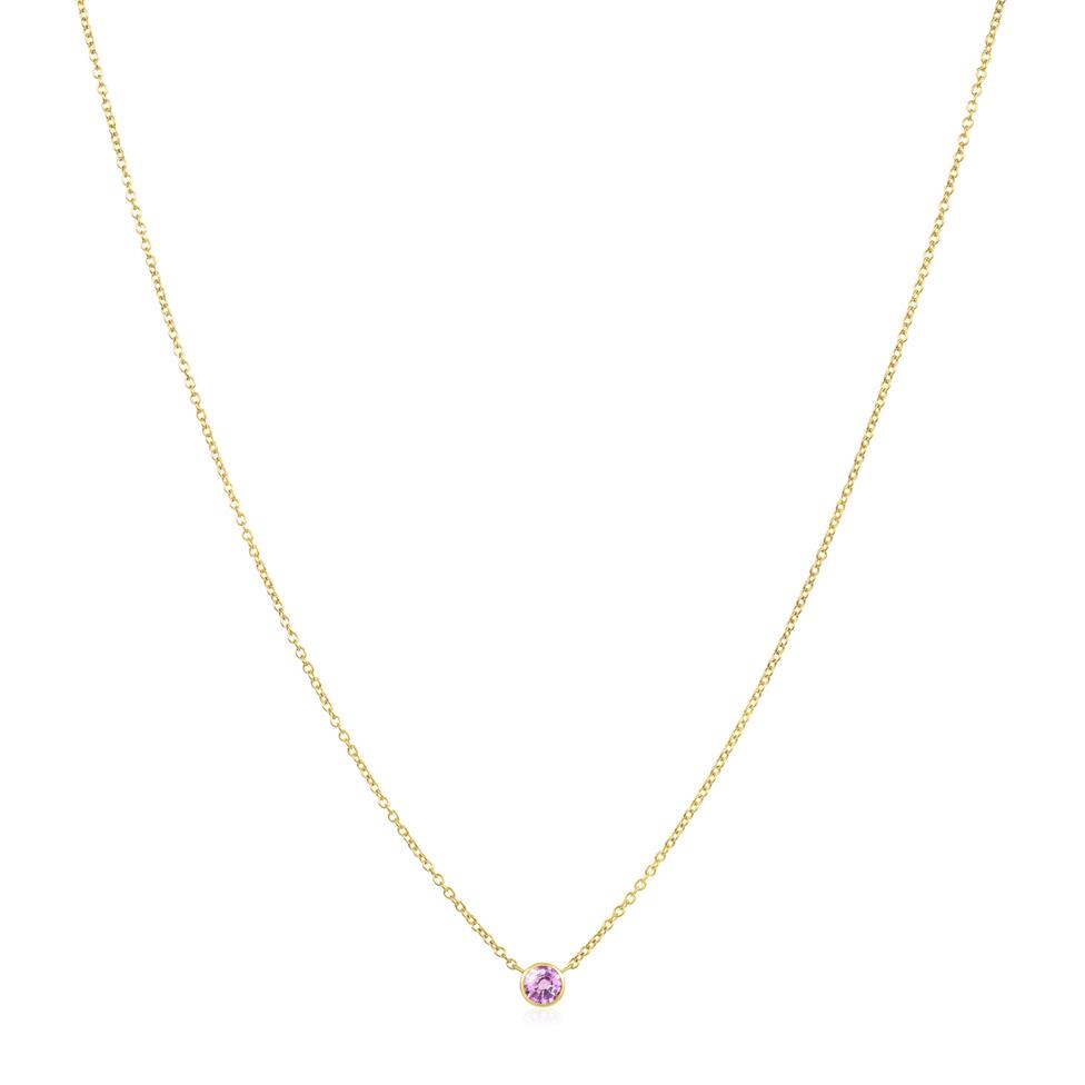 18ct Yellow Gold Pink Sapphire Solitaire Necklace Thumbnail Image 1