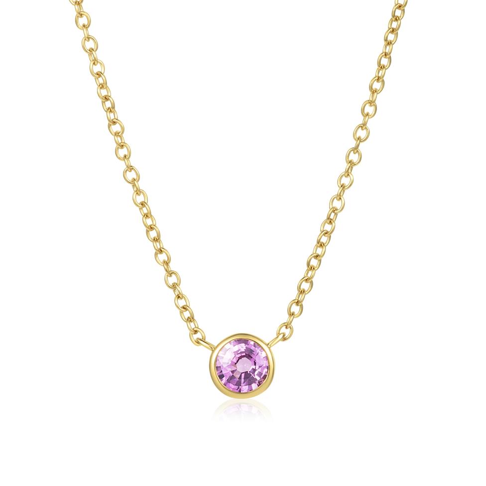 18ct Yellow Gold Pink Sapphire Solitaire Necklace Thumbnail Image 0