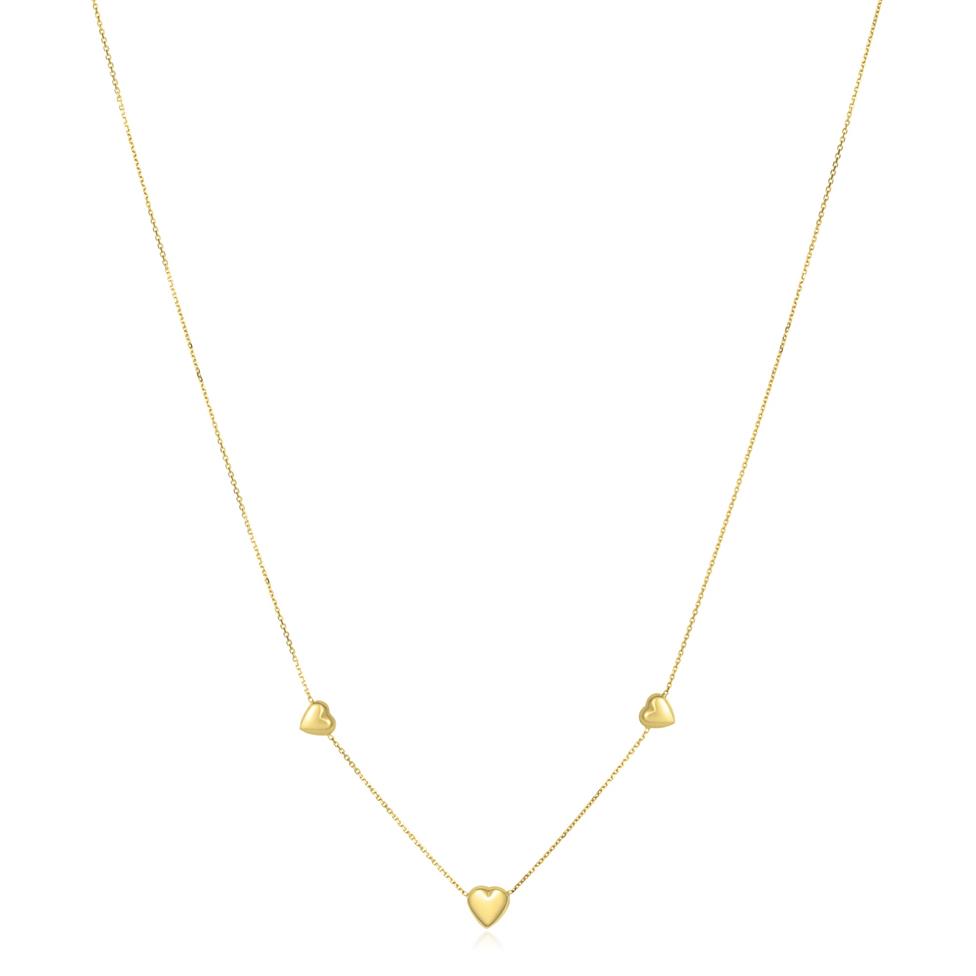 18ct Yellow Gold Three Heart Necklace Thumbnail Image 1