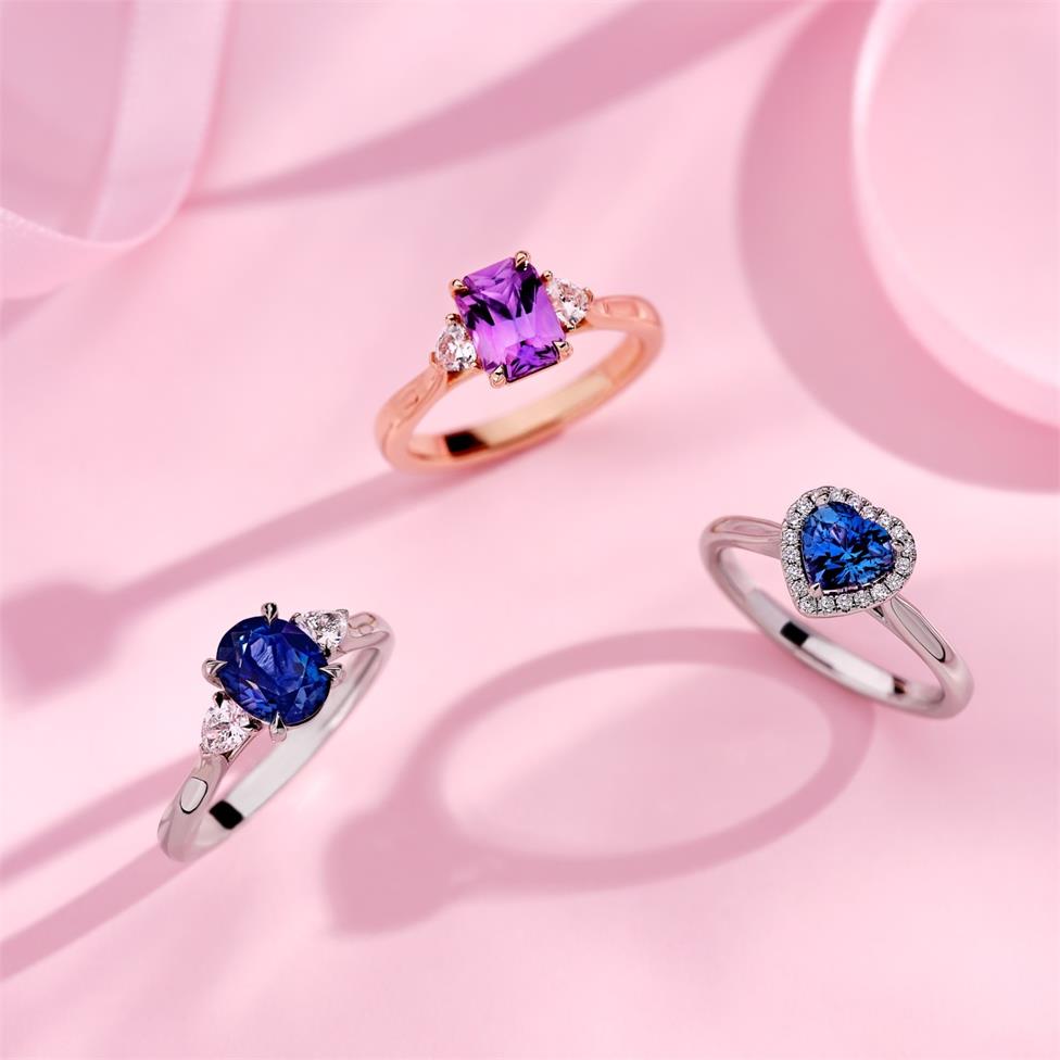 18ct Rose Gold Cushion Violet Sapphire and Diamond Ring Thumbnail Image 1