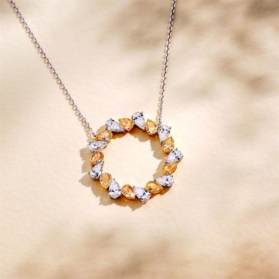 Aurora White Gold Yellow Diamond Circle Necklace Thumbnail Image 4