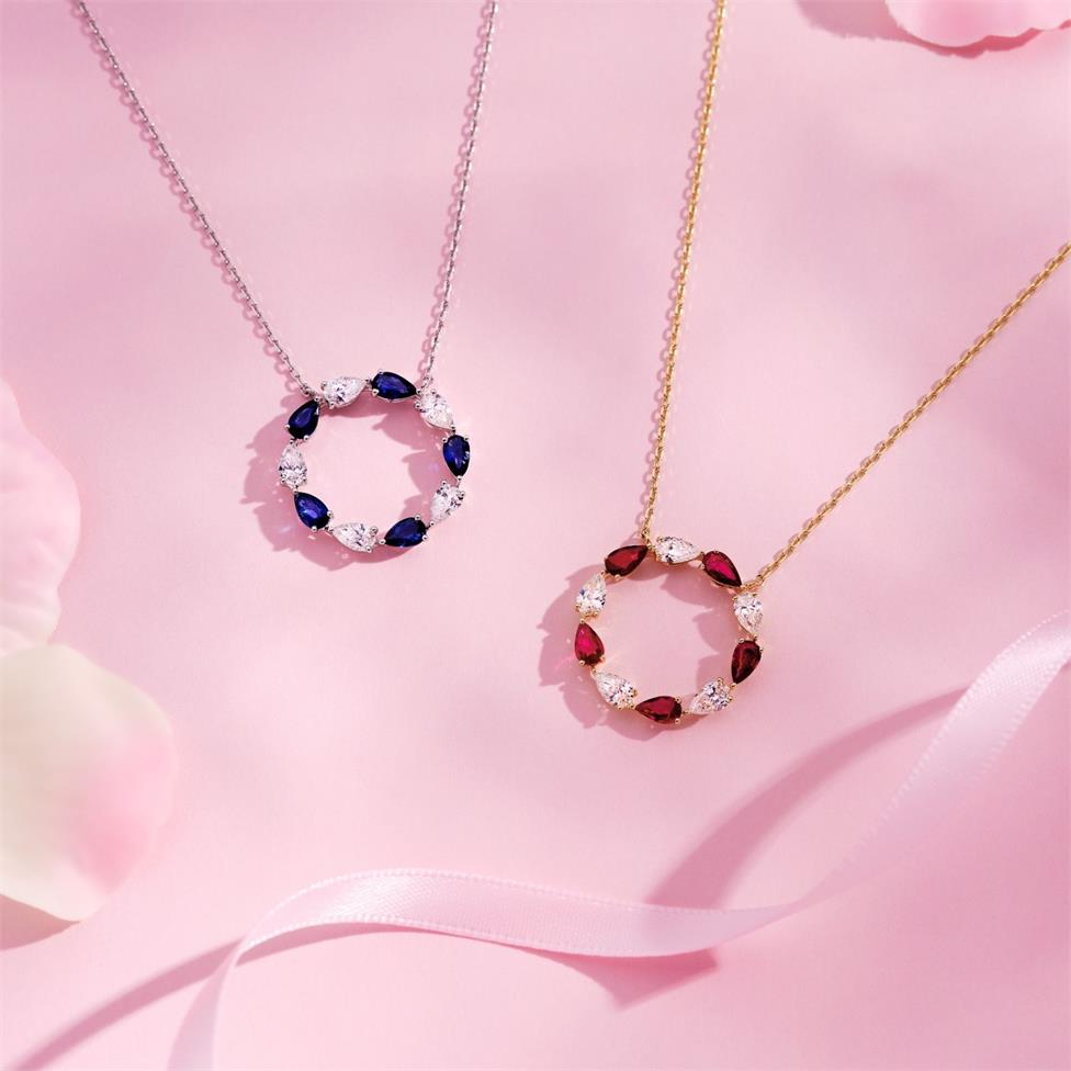 Aurora White Gold Sapphire and Diamond Circle Necklace Thumbnail Image 1