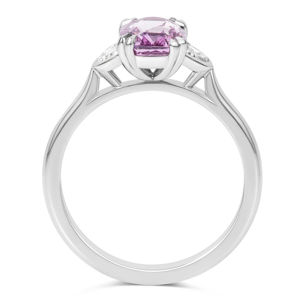 Platinum Cushion Cut PinkSapphire and Diamond Three Stone Ring Thumbnail Image 2