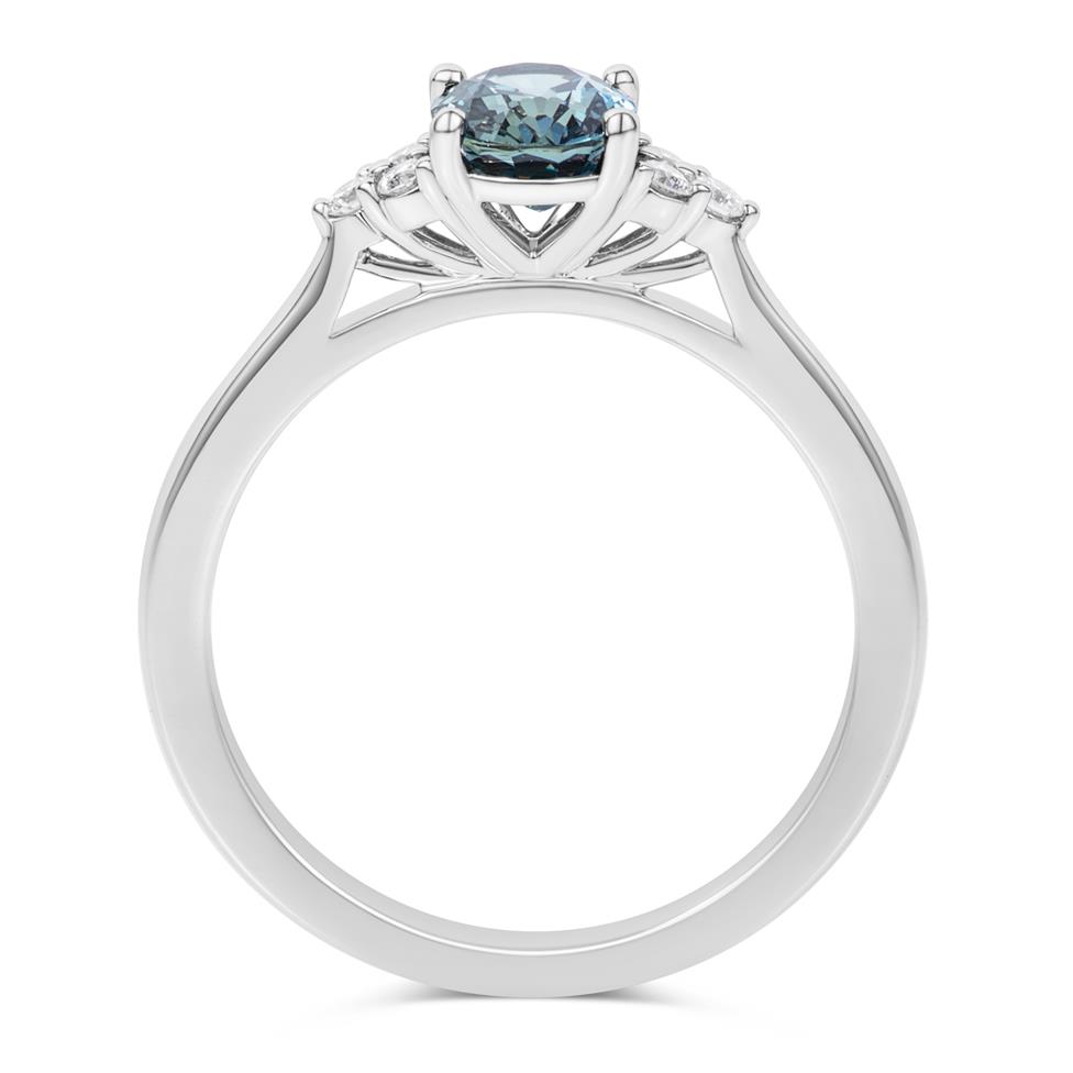 Platinum Oval Colour Change Sapphire and Diamond Engagement Ring Thumbnail Image 3