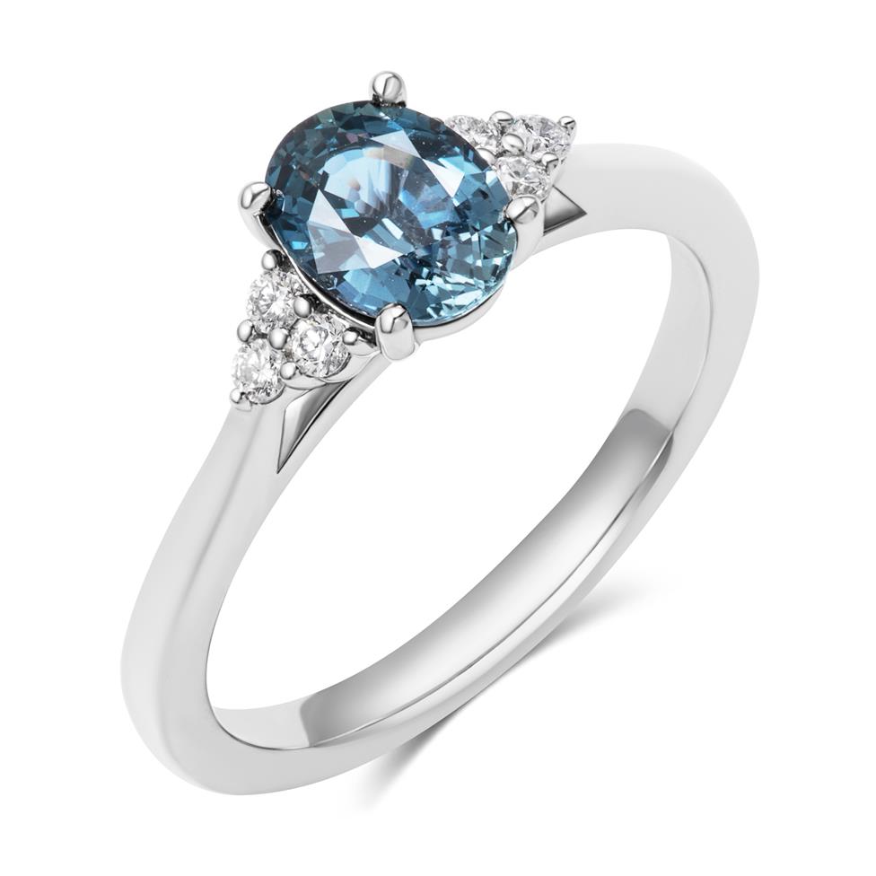 Platinum Oval Colour Change Sapphire and Diamond Engagement Ring Thumbnail Image 0