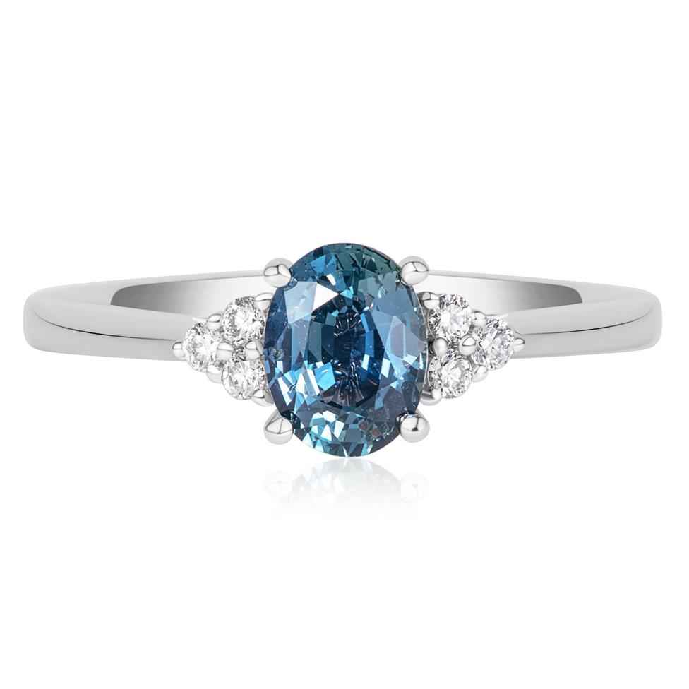Platinum Oval Colour Change Sapphire and Diamond Engagement Ring Thumbnail Image 2