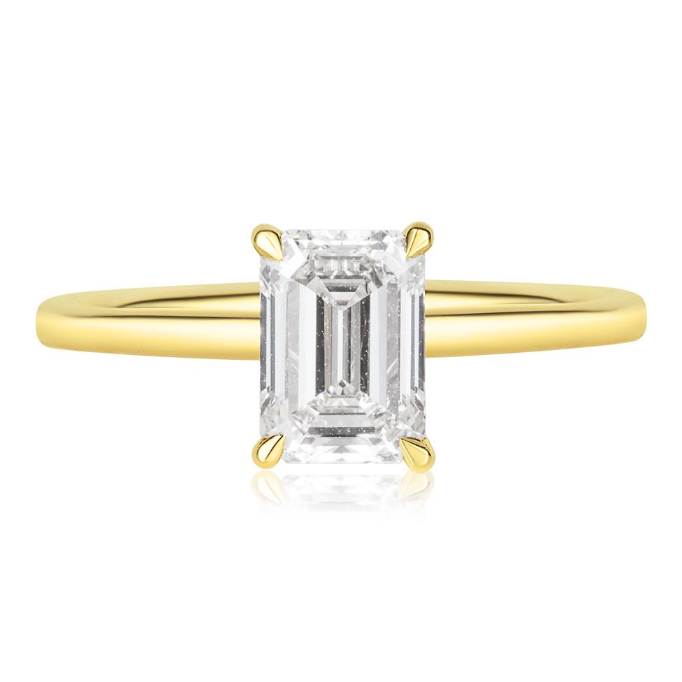 18ct Yellow Gold Lab Grown Emerald-Cut Diamond Engagement Ring 1.50ct Thumbnail Image 1