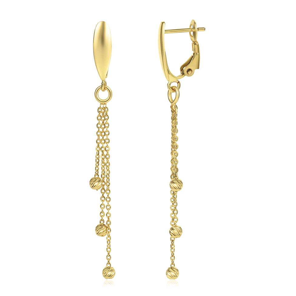 18ct Yellow Gold Three Strand Faceted Bead Drop Earrings Thumbnail Image 0