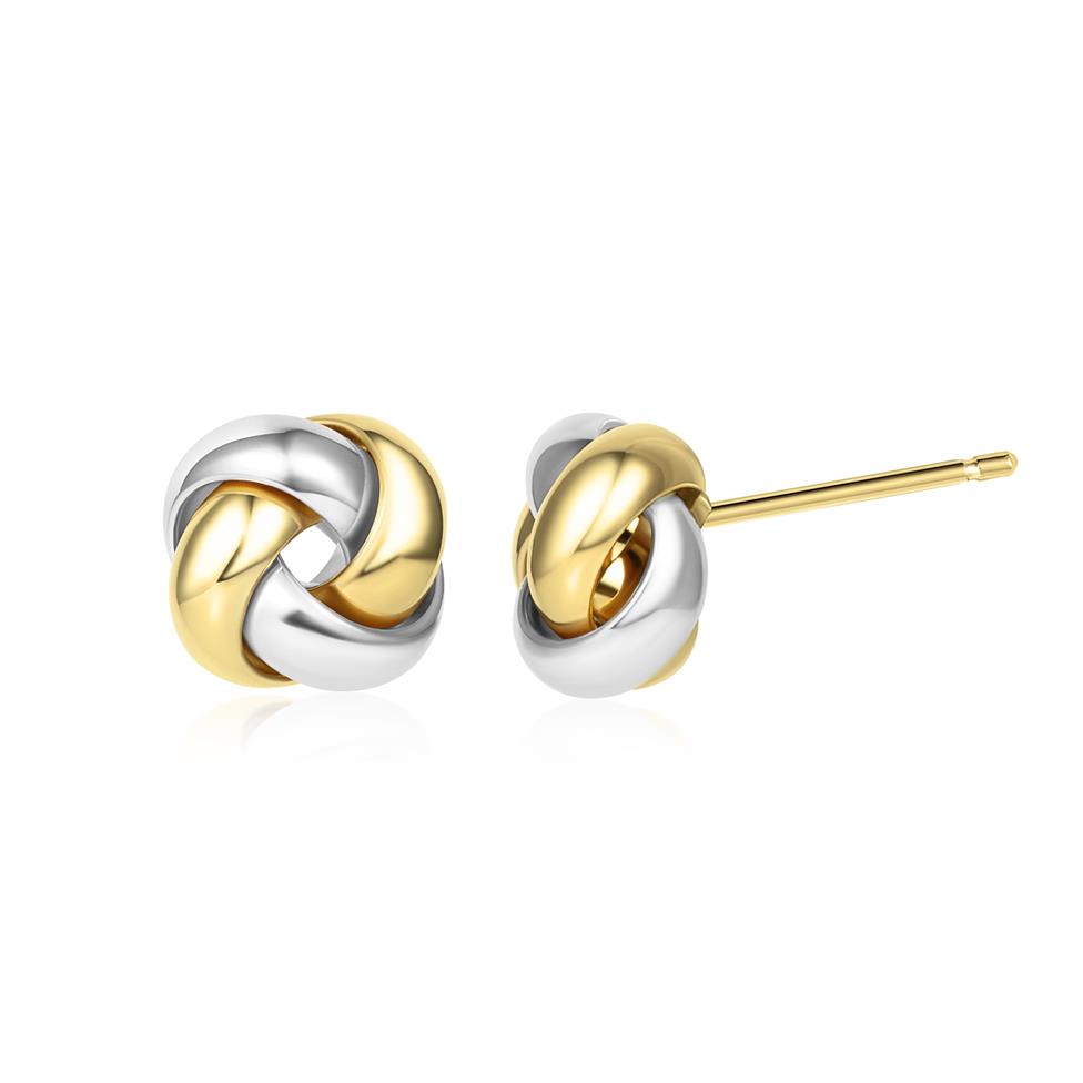 Two Colour Gold Knot Stud Earrings 9.5mm Thumbnail Image 0