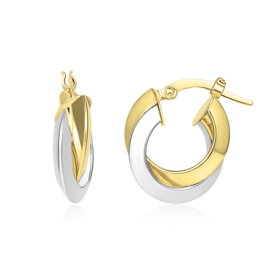 Two Colour Gold Crossover Hoop Earrings 15mm Thumbnail Image 0