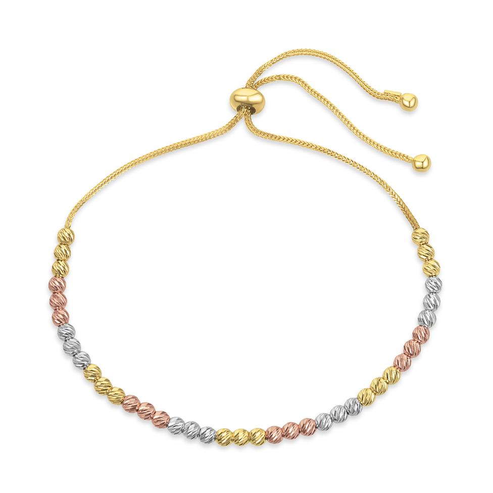 18ct Three Colour Gold Faceted Bead Detail Adjustable Bracelet Thumbnail Image 0