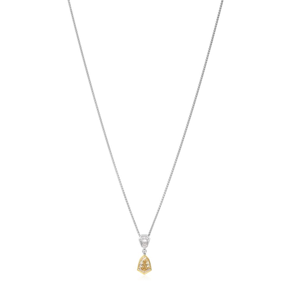 Platinum and 18ct Yellow Gold Champagne Diamond Drop Necklace Thumbnail Image 1