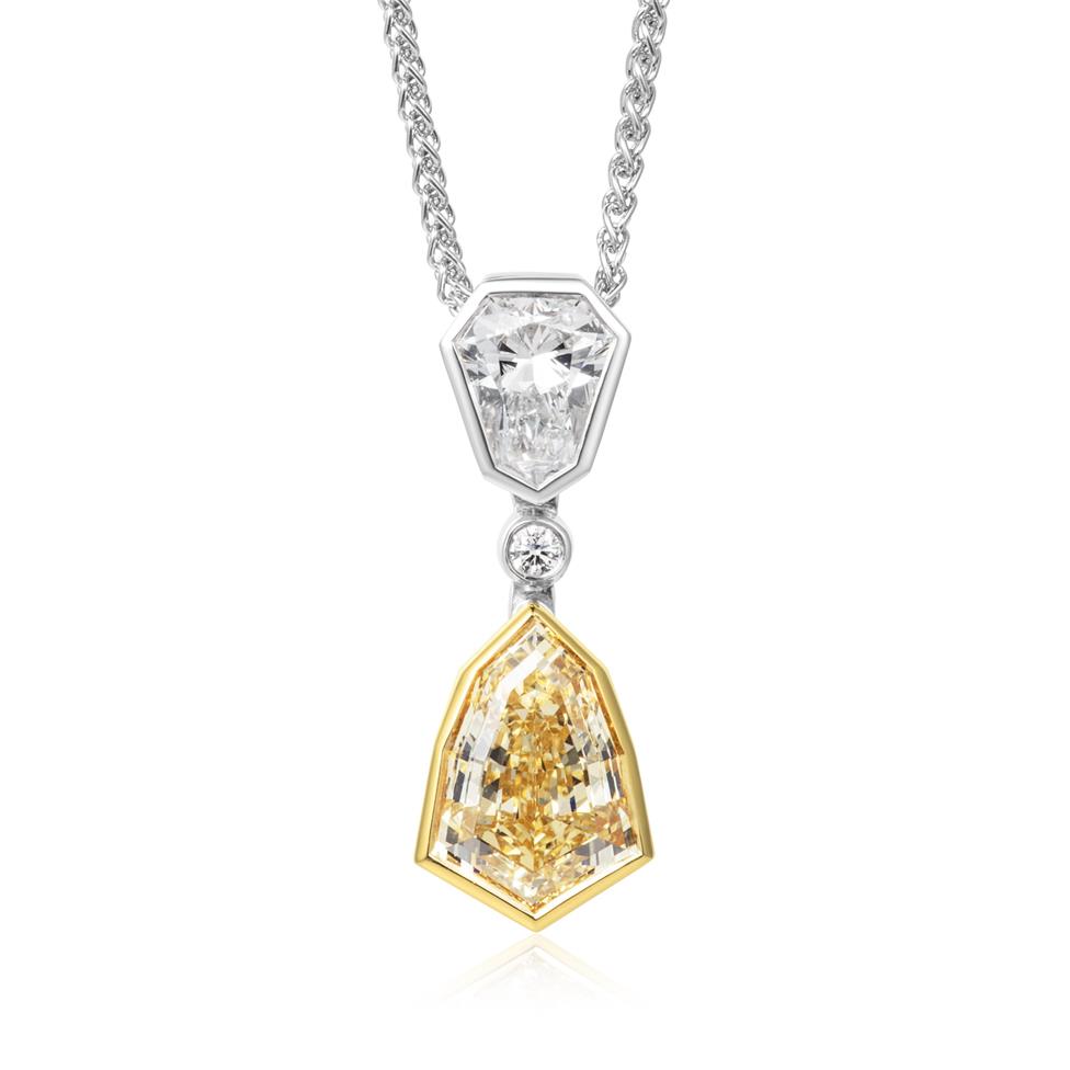 Platinum and 18ct Yellow Gold Champagne Diamond Drop Necklace Thumbnail Image 0