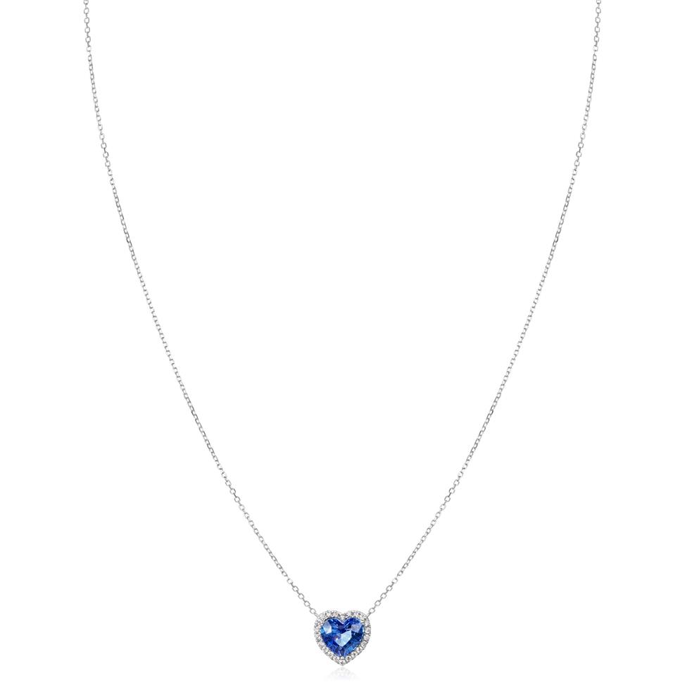 Camellia White Gold Sapphire Halo Heart Necklace Thumbnail Image 1