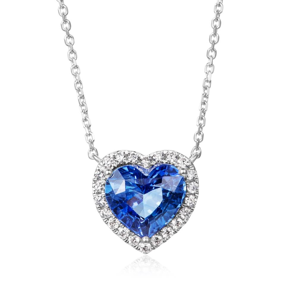 Camellia White Gold Sapphire Halo Heart Necklace Thumbnail Image 0