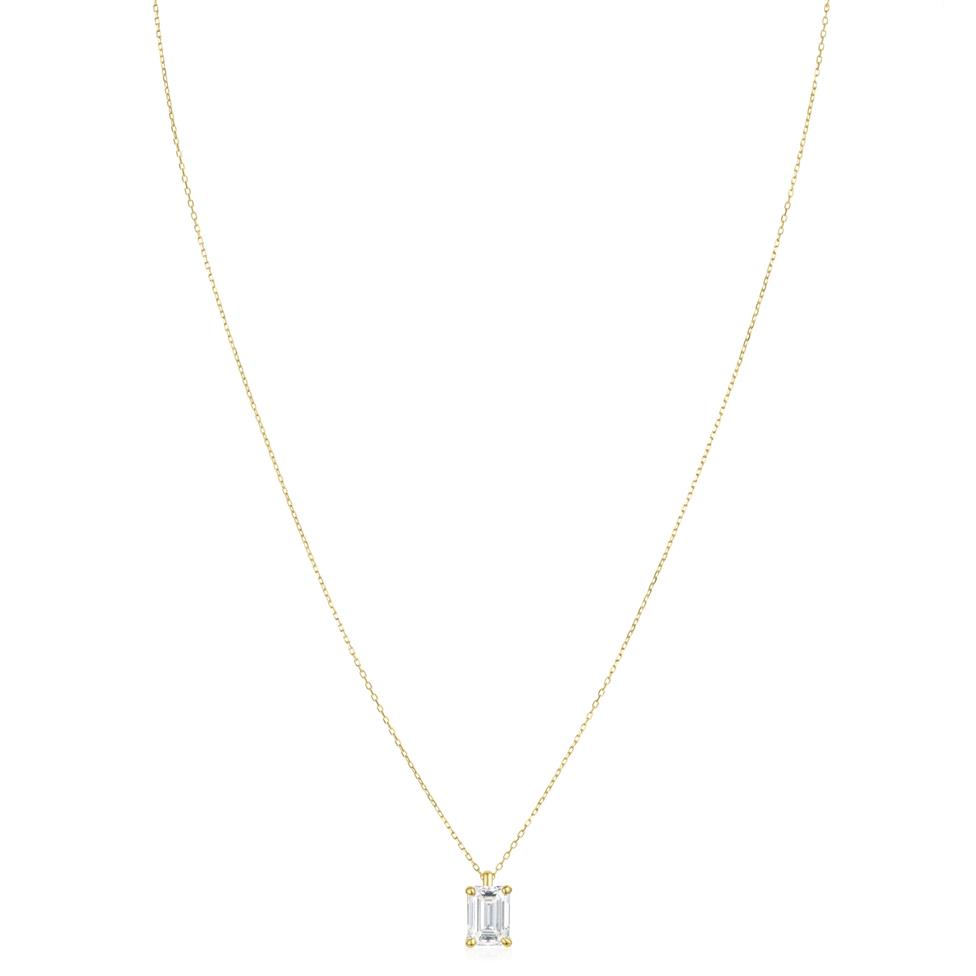 18ct Yellow Gold Emerald Cut Diamond Solitaire Necklace 1.00ct Thumbnail Image 1
