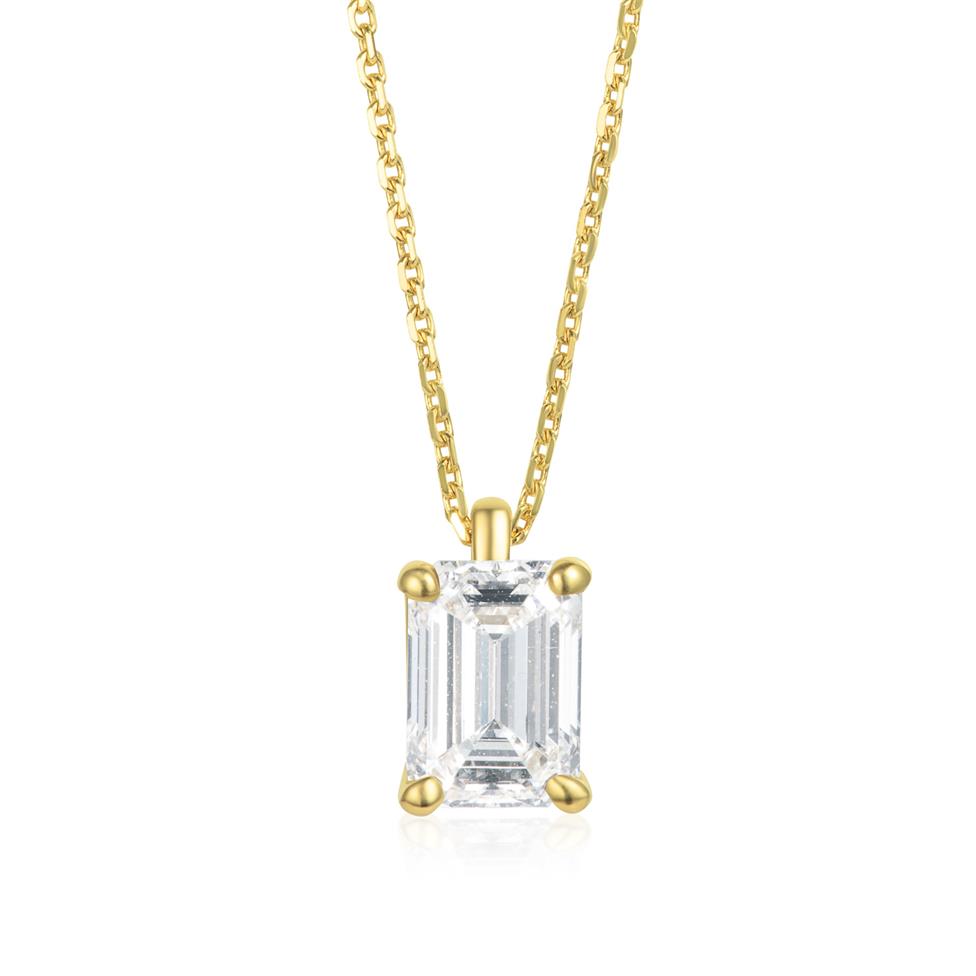 18ct Yellow Gold Emerald Cut Diamond Solitaire Necklace 1.00ct Thumbnail Image 0