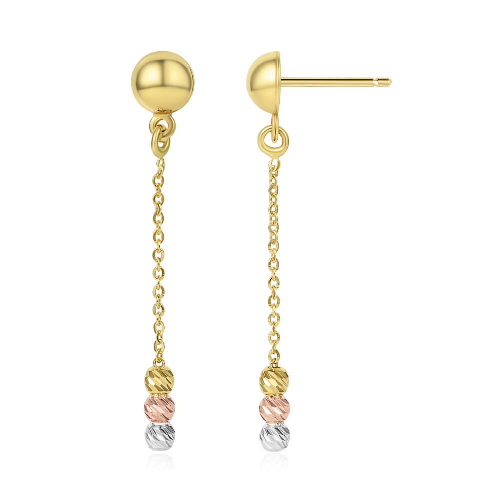 18ct Three Colour Gold Faceted Bead Detail Drop Earrings  Thumbnail Image 0