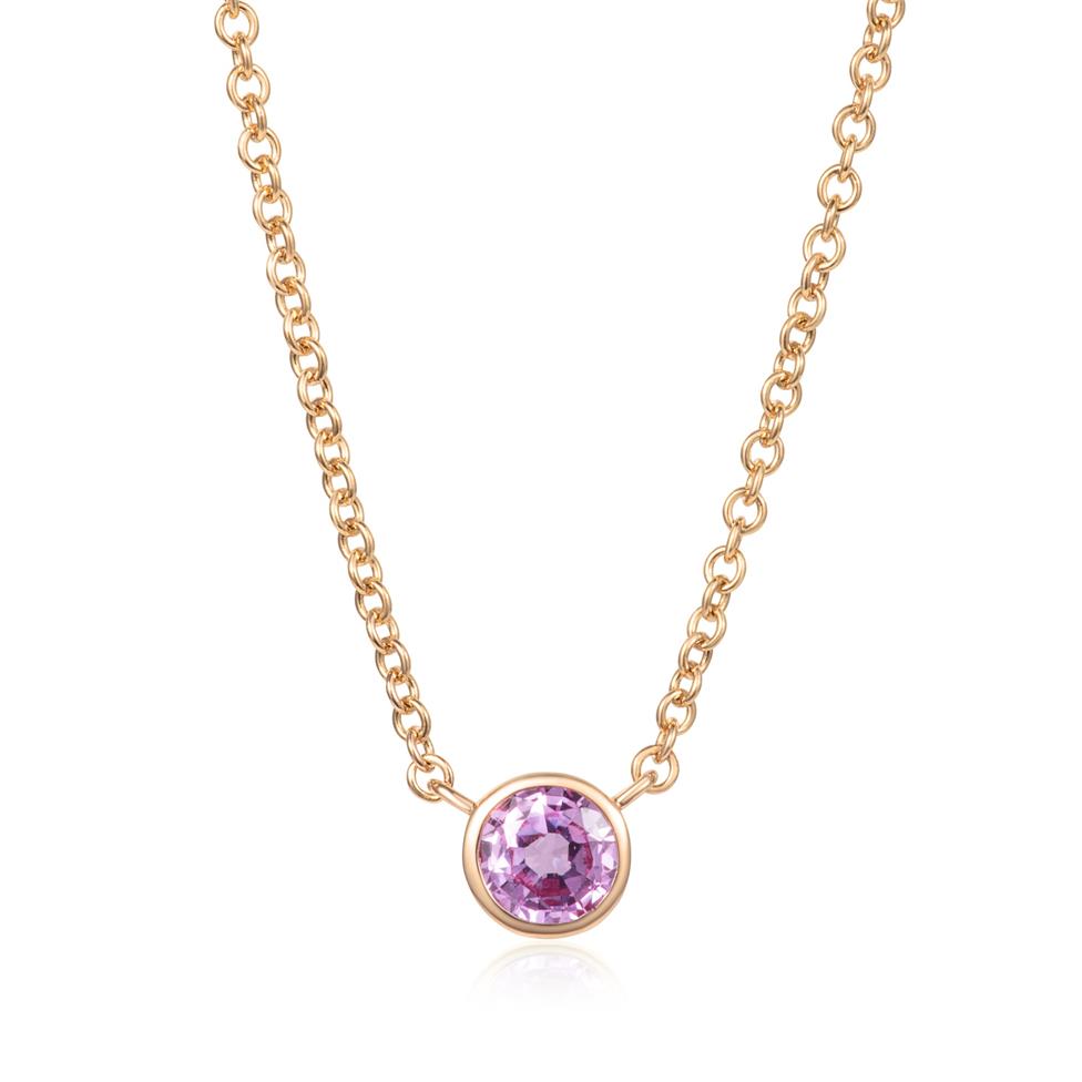18ct Rose Gold Pink Sapphire Solitaire Necklace Thumbnail Image 0