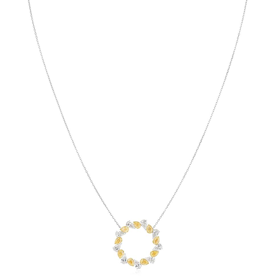 Aurora White Gold Yellow Diamond Circle Necklace Thumbnail Image 3