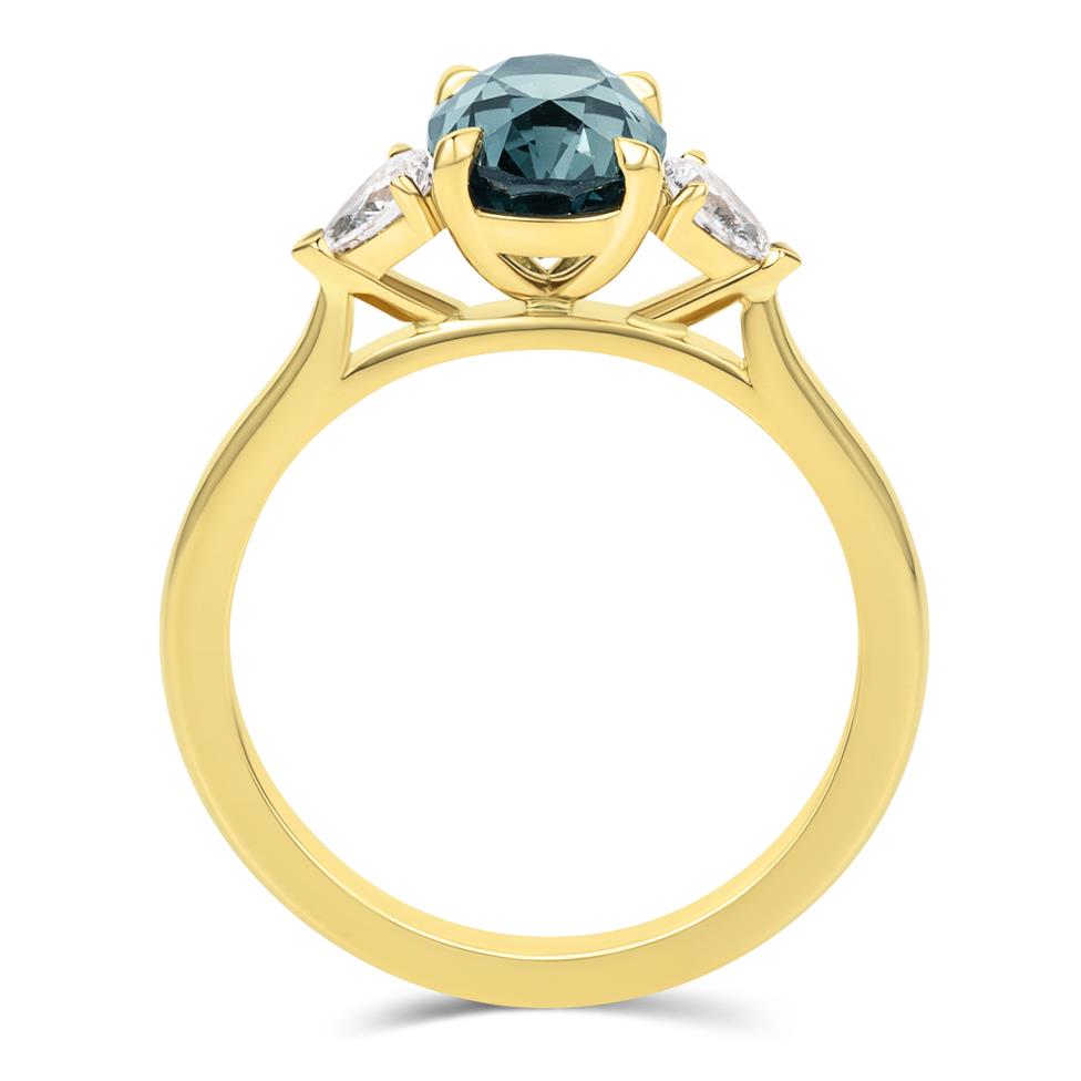 18ct Yellow Gold Oval Bi-Colour Sapphire and Diamond Three Stone Ring Thumbnail Image 2