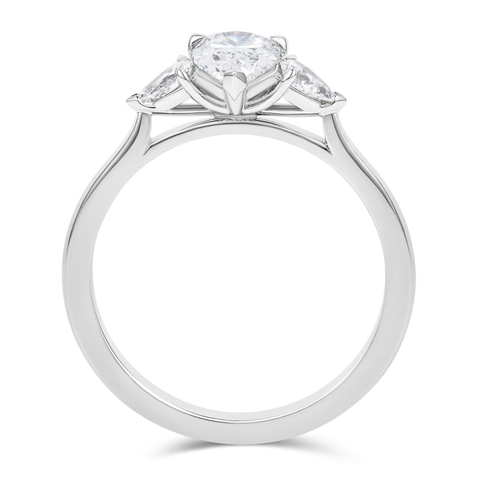 Platinum Three Stone Pear Diamond Engagement Ring 0.90ct Thumbnail Image 2