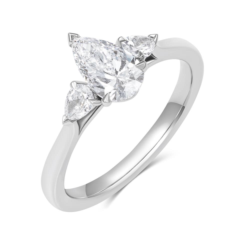 Platinum Three Stone Pear Diamond Engagement Ring 0.90ct Thumbnail Image 0