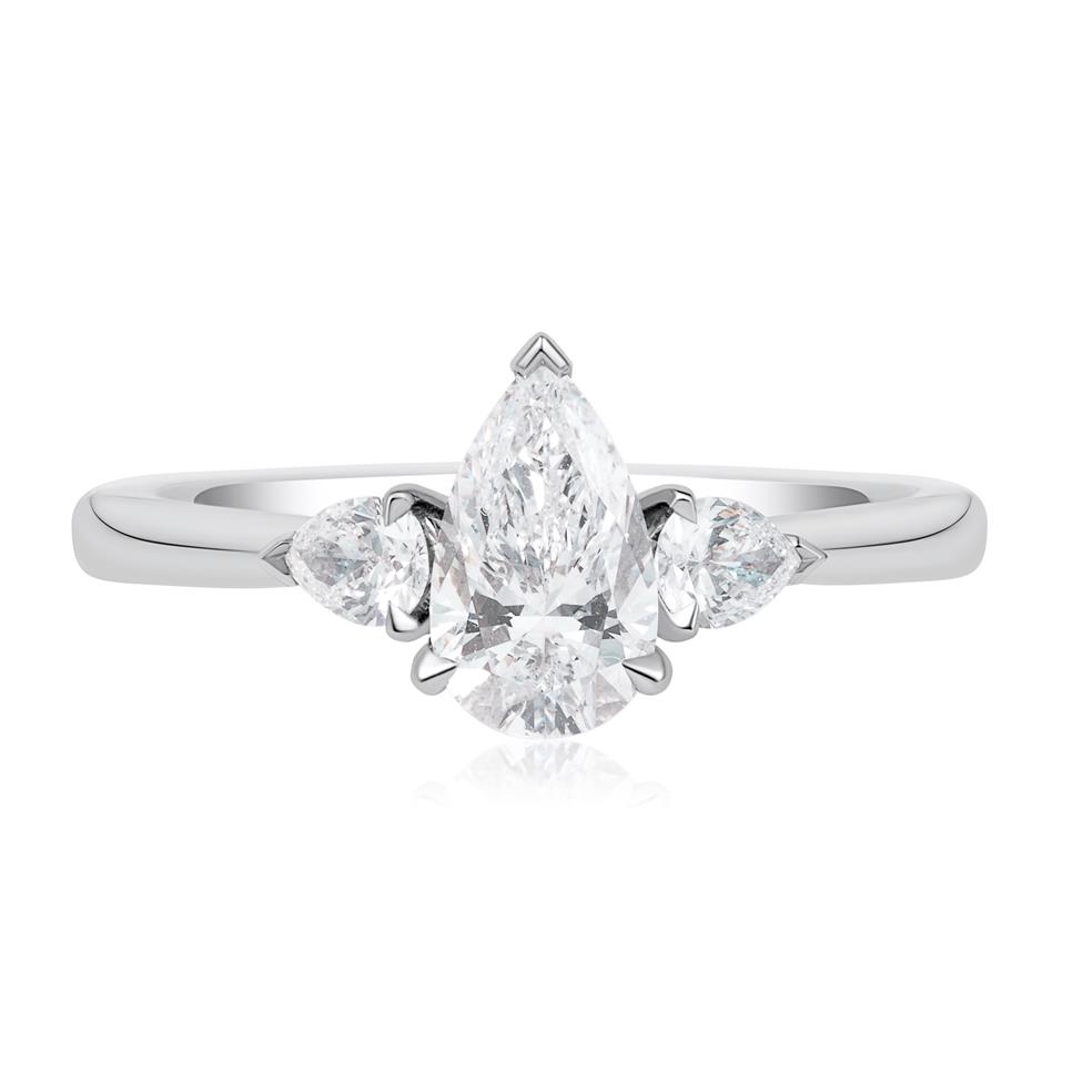 Platinum Three Stone Pear Diamond Engagement Ring 0.90ct Thumbnail Image 1