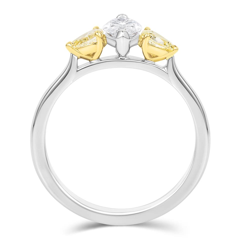 Platinum Marquise and Yellow Pear Diamond Three Stone Engagement Ring 0.53ct Thumbnail Image 2