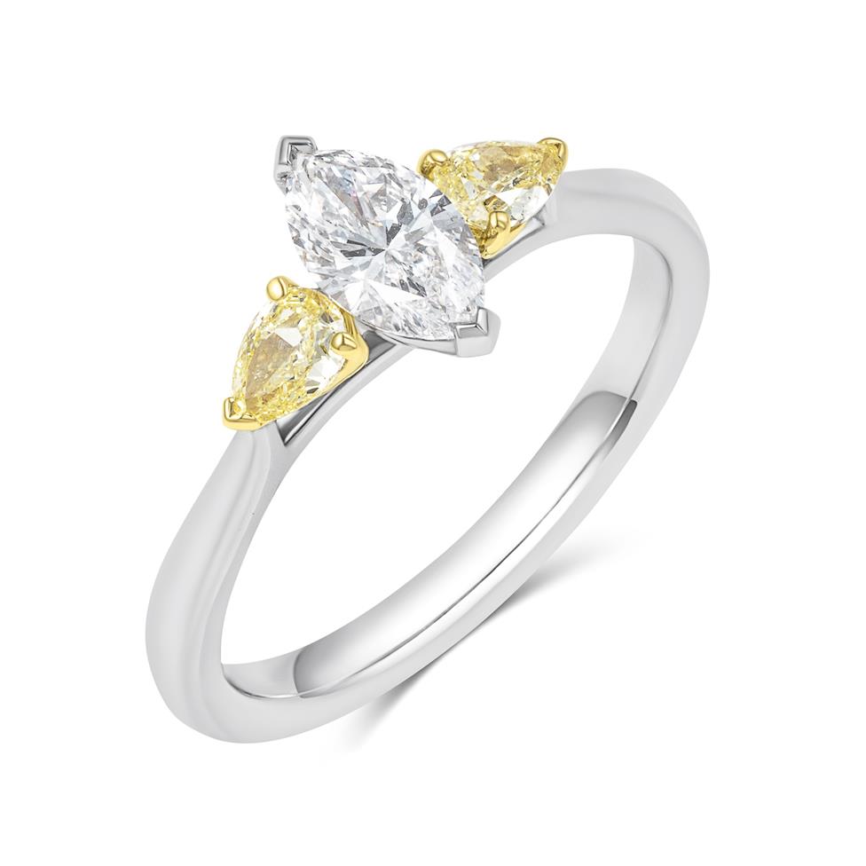 Platinum Marquise and Yellow Pear Diamond Three Stone Engagement Ring 0.53ct Thumbnail Image 0