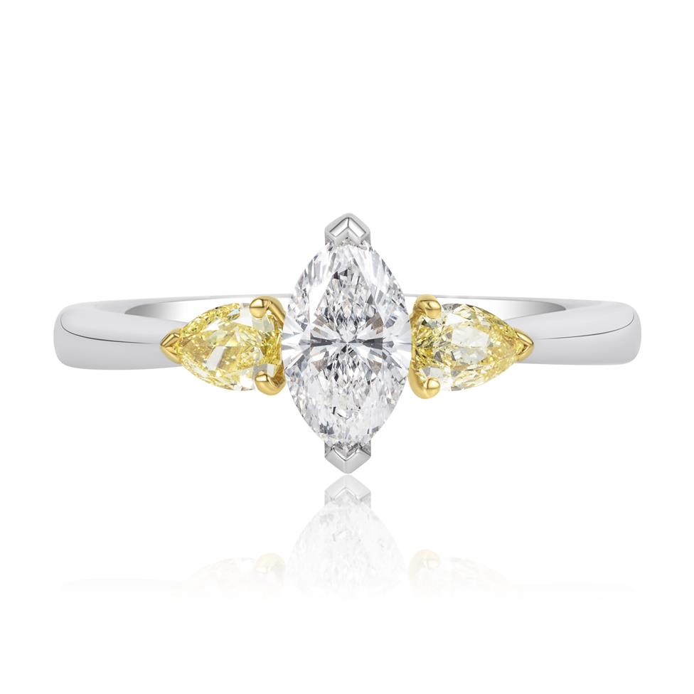 Platinum Marquise and Yellow Pear Diamond Three Stone Engagement Ring 0.53ct Thumbnail Image 1