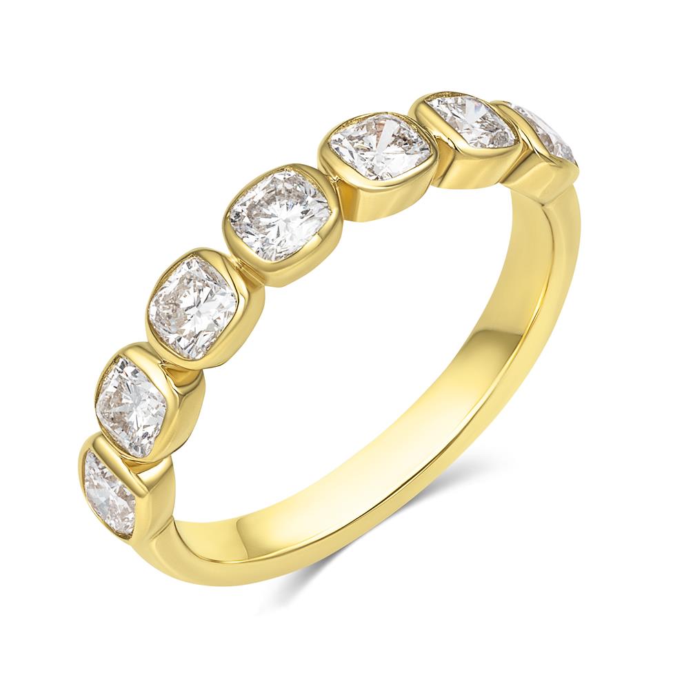 18ct Yellow Gold Bezel Set Cushion Diamond Half Eternity Ring 1.00ct Thumbnail Image 0