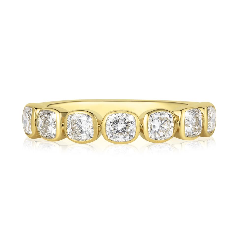 18ct Yellow Gold Bezel Set Cushion Diamond Half Eternity Ring 1.00ct Thumbnail Image 1