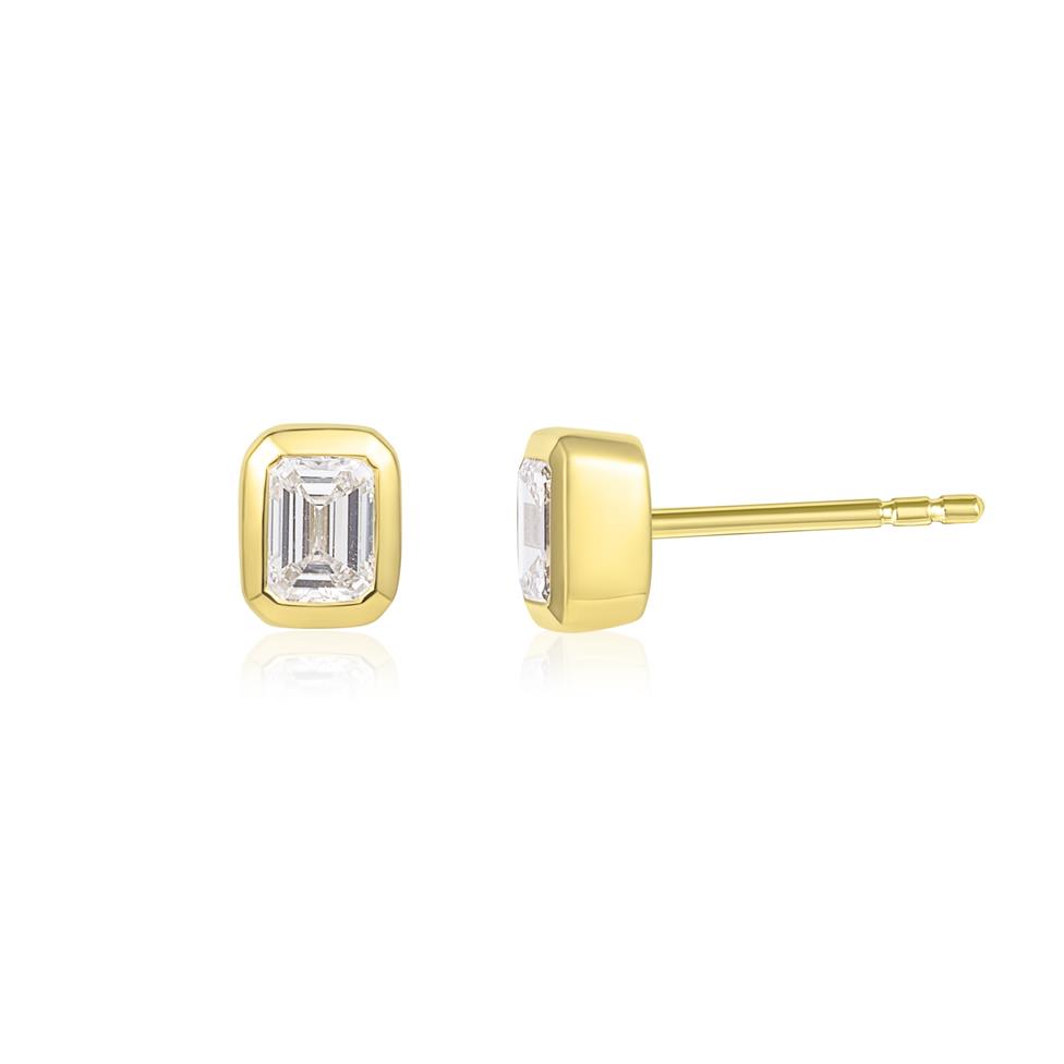18ct Yellow Gold Emerald Cut Diamond Stud Earrings Thumbnail Image 0