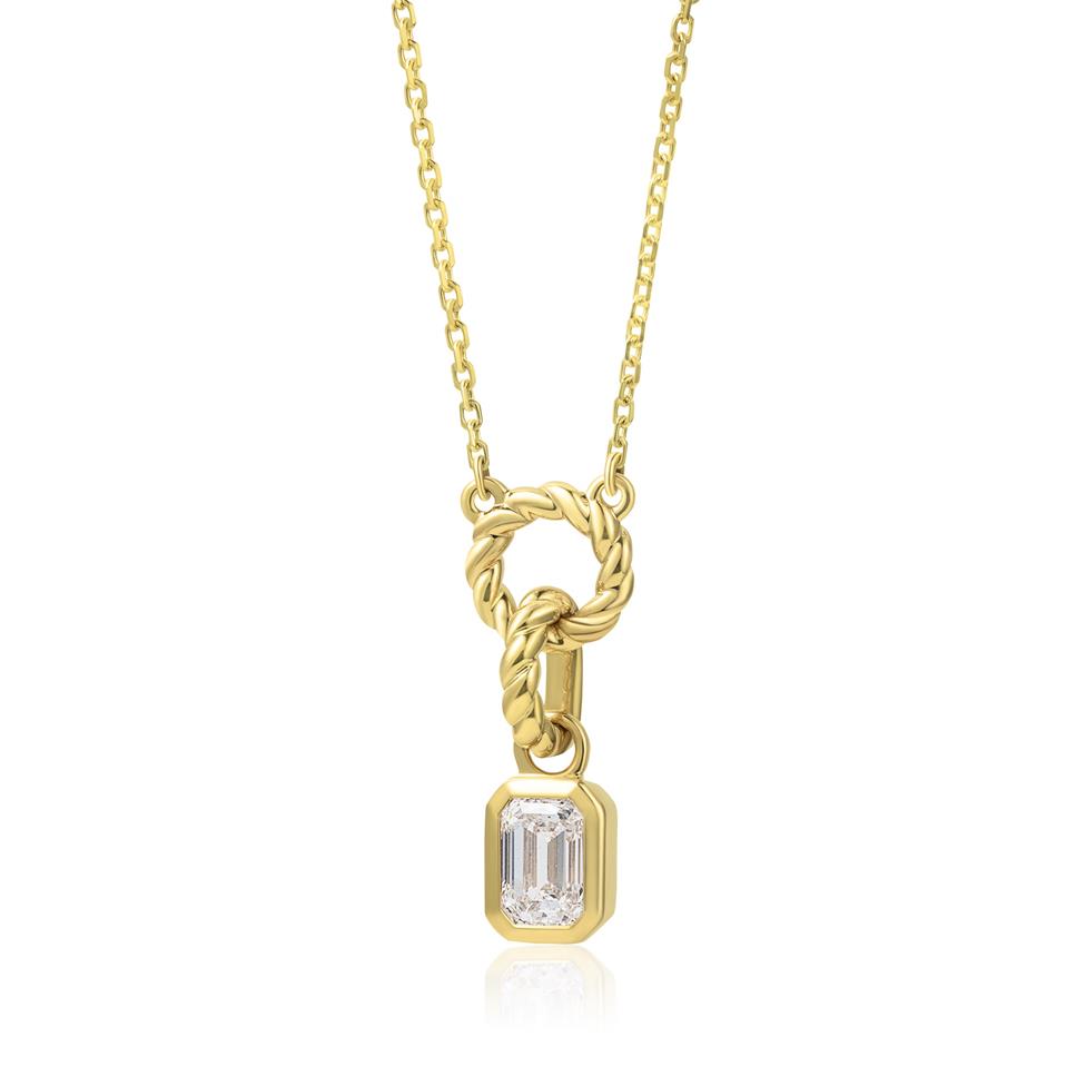 18ct Yellow Gold Emerald Cut Diamond Rope Necklace Thumbnail Image 0