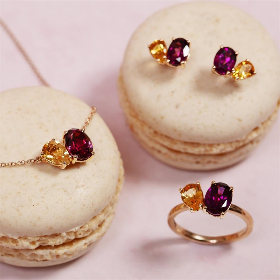 Toi Et Moi 18ct Rose Gold Citrine and Rhodolite Cocktail Ring Thumbnail Image 1