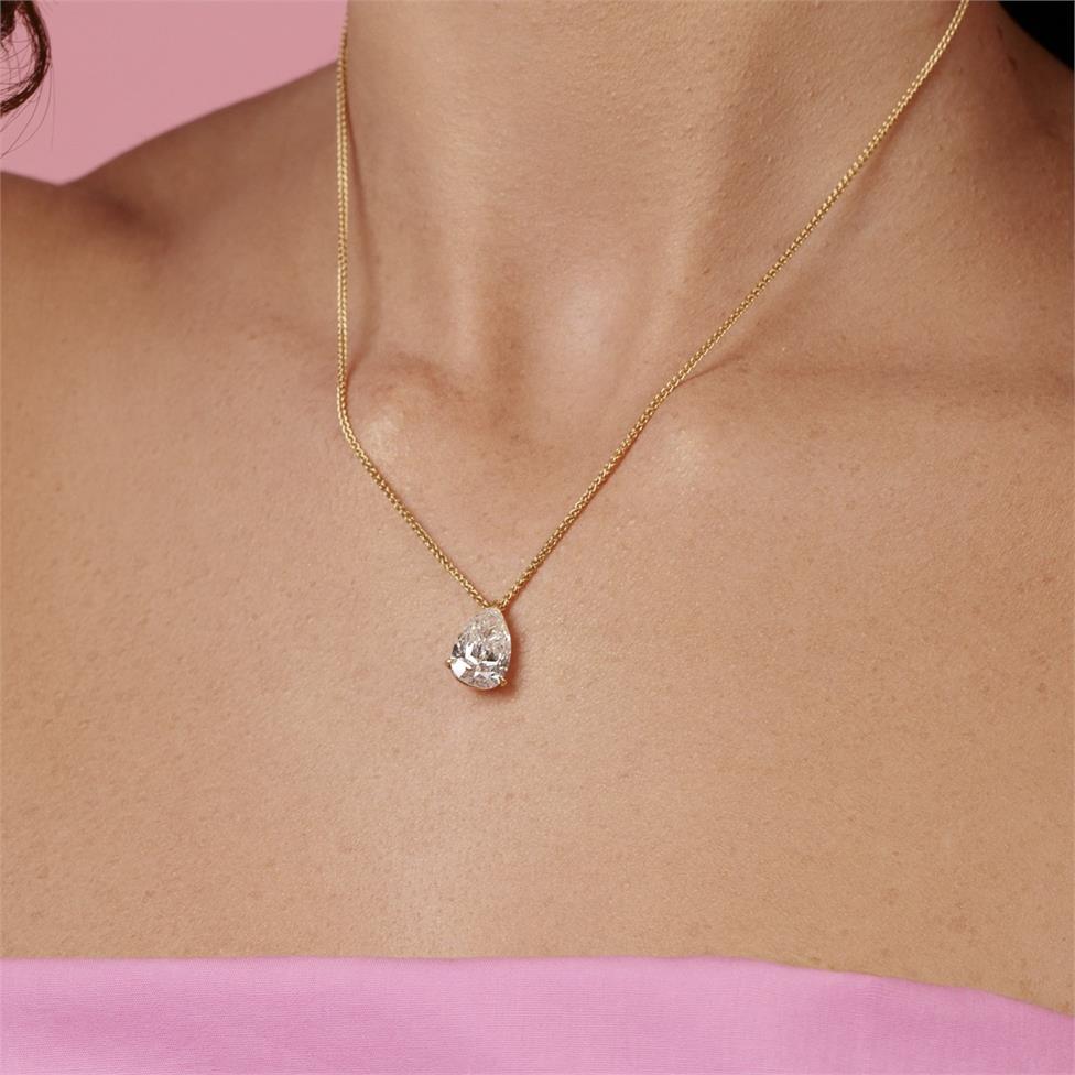 18ct Yellow Gold Pear Diamond Solitaire Necklace 3.73ct Thumbnail Image 1