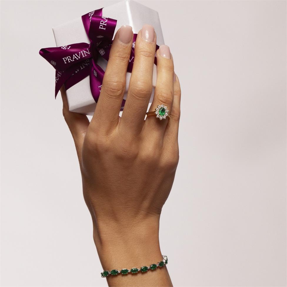 18ct Yellow Gold Oval Emerald and Diamond Cluster Engagement Ring Thumbnail Image 1