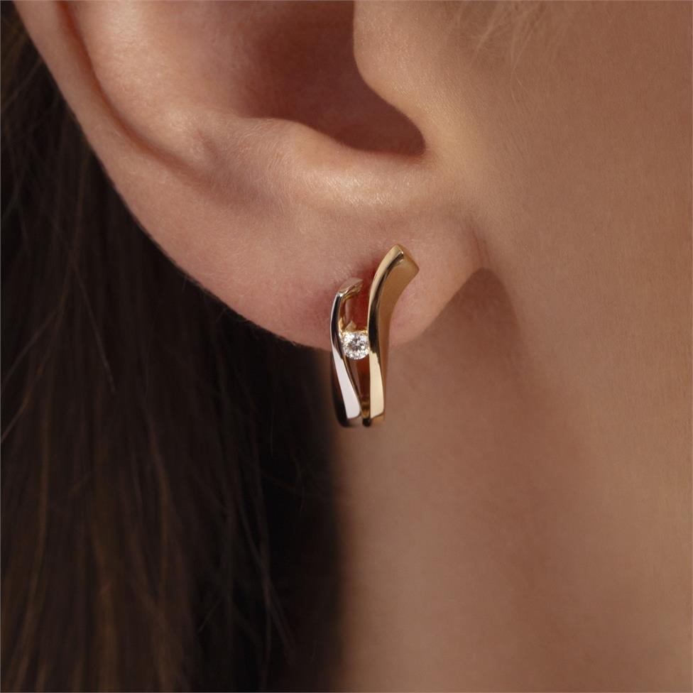 18ct Yellow and White Gold Diamond Hoop Earrings Thumbnail Image 1