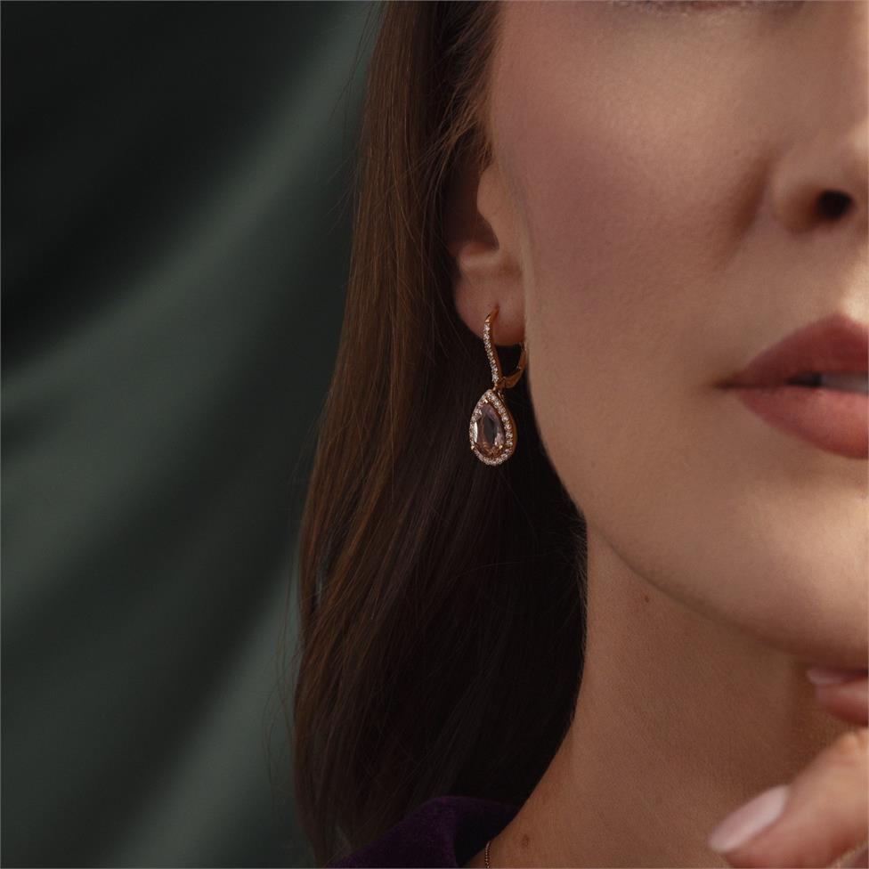 Ortensia 18ct Rose Gold Morganite and Diamond Drop Earrings Thumbnail Image 3