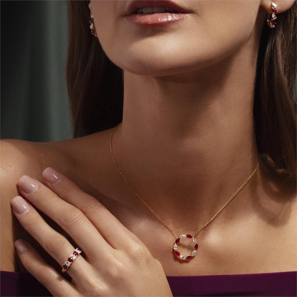 Aurora Yellow Gold Ruby and Diamond Half Hoop Earrings Thumbnail Image 1