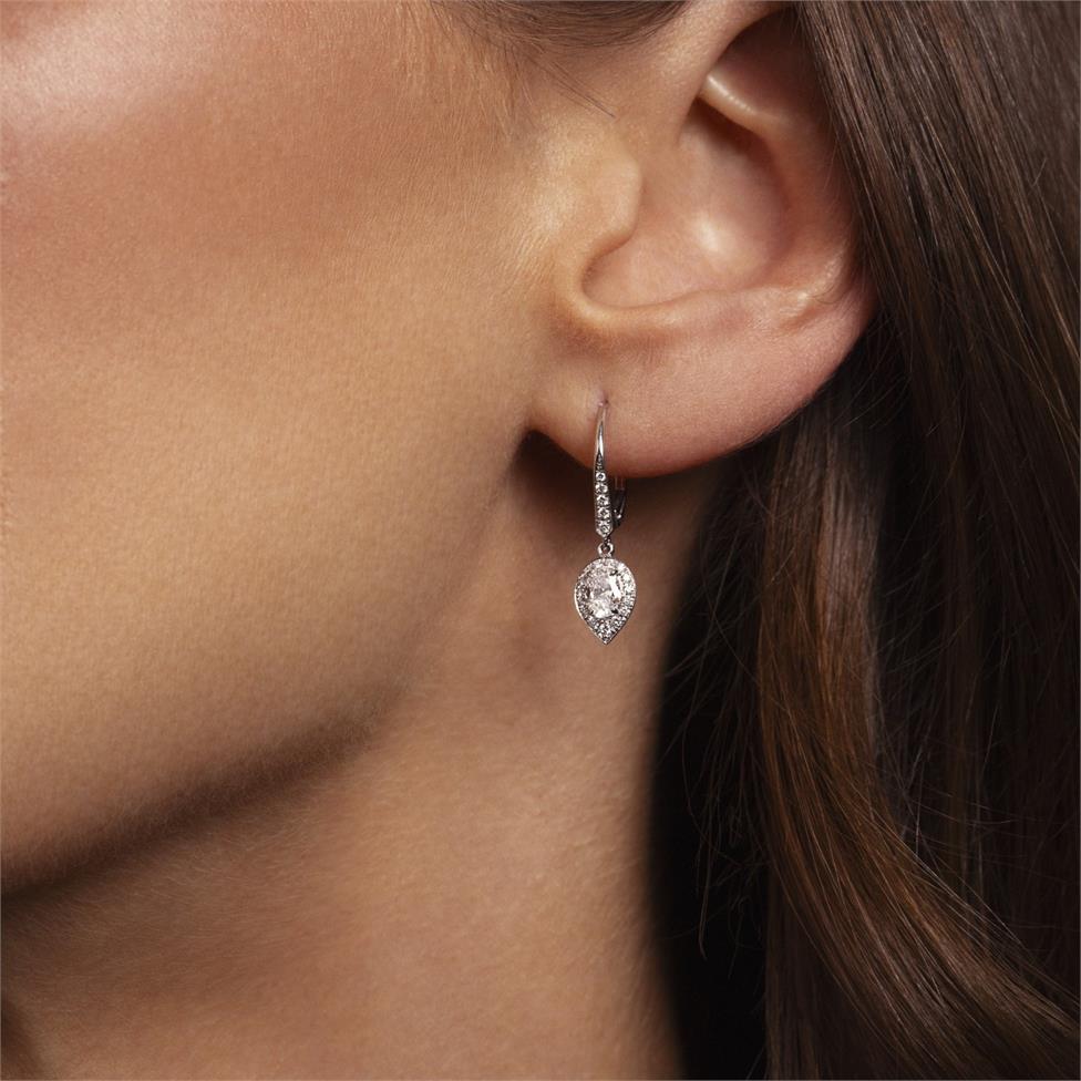 Camellia 18ct White Gold Pear Cluster Diamond Drop Earrings Thumbnail Image 1