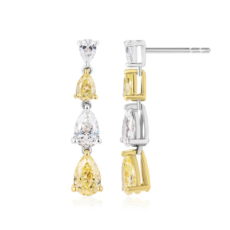 18ct Gold Fancy Yellow and White Pear Diamond Drop Earrings Thumbnail Image 0