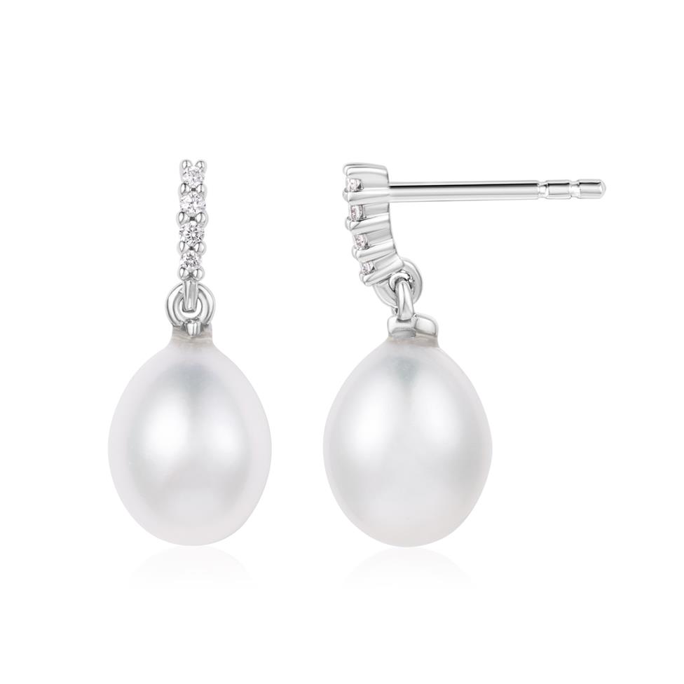 18ct White Gold Freshwater Pearl and Diamond Earrings Thumbnail Image 0
