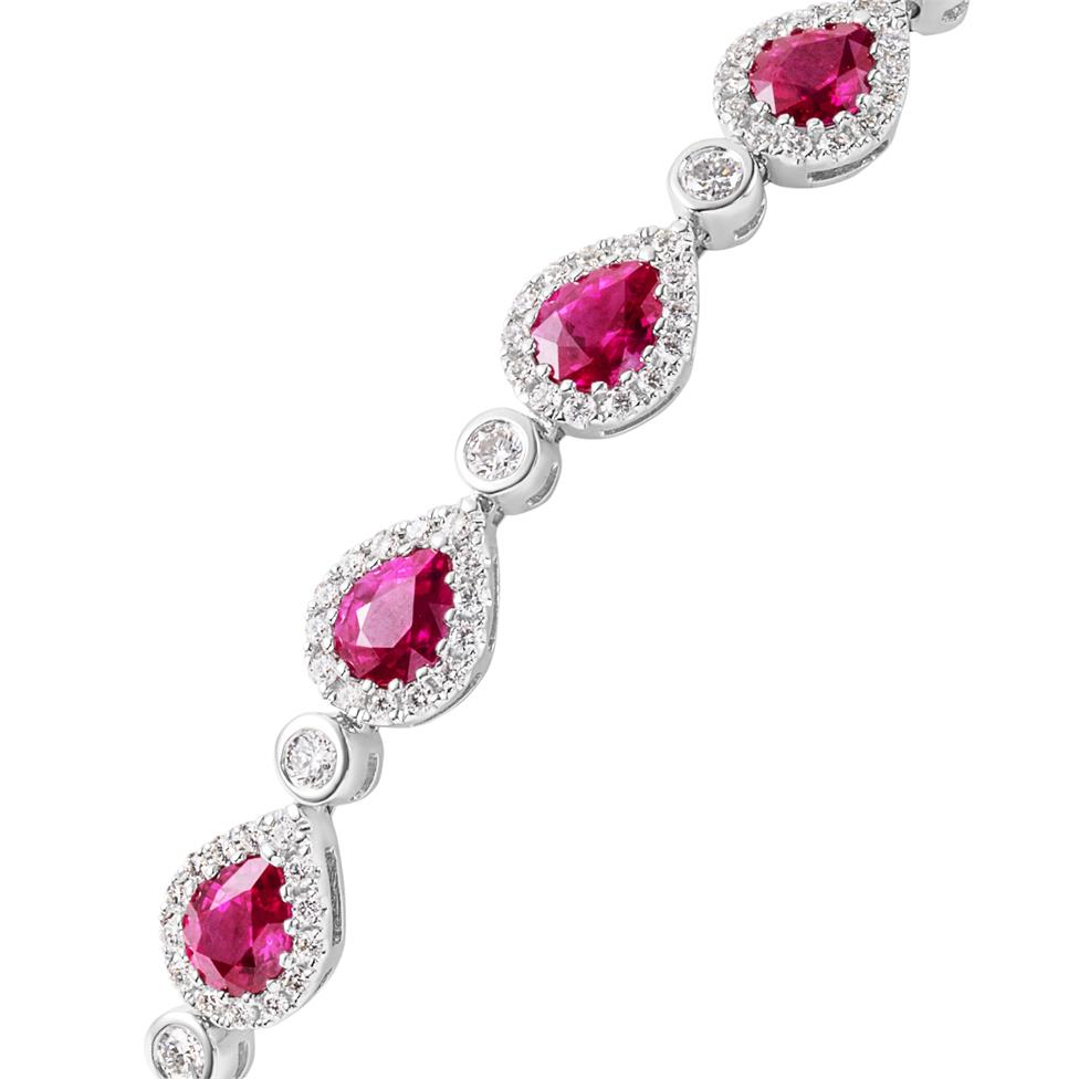 18ct White Gold Pear Ruby and Diamond Bracelet Thumbnail Image 1