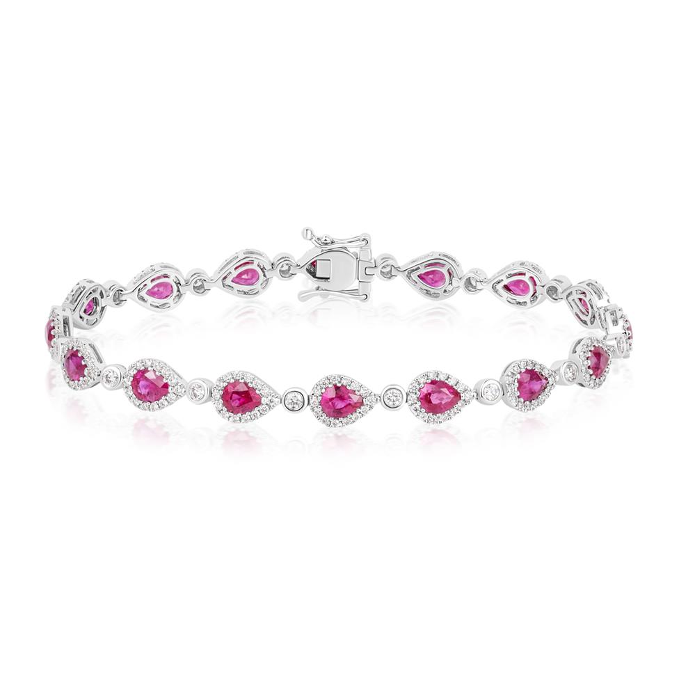18ct White Gold Pear Ruby and Diamond Bracelet Thumbnail Image 0